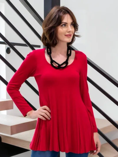 24seven Comfort Apparel Long Sleeve Solid Color Swing Style Flared Tunic Top In Green