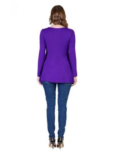 24seven Comfort Apparel Long Sleeve Solid Color Swing Style Flared Tunic Top In Purple