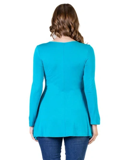 24seven Comfort Apparel Long Sleeve Solid Color Swing Style Flared Tunic Top In Blue