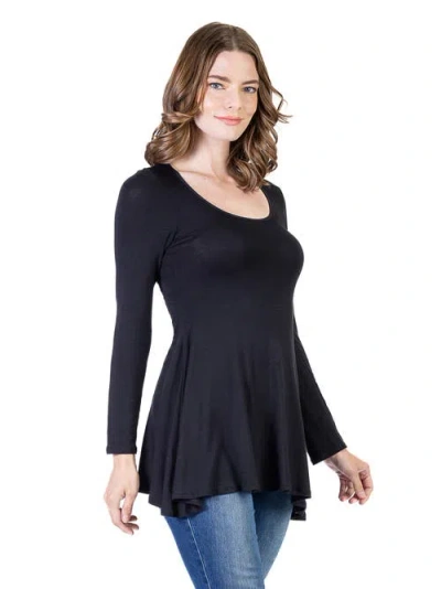 24seven Comfort Apparel Long Sleeve Solid Color Swing Style Flared Tunic Top In Black