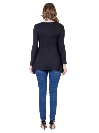 24seven Comfort Apparel Long Sleeve Solid Color Swing Style Flared Tunic Top In Black