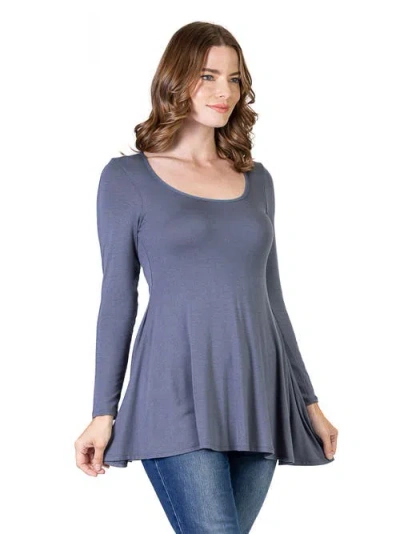 24seven Comfort Apparel Long Sleeve Solid Color Swing Style Flared Tunic Top In Gray