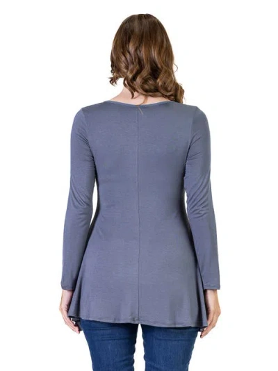 24seven Comfort Apparel Long Sleeve Solid Color Swing Style Flared Tunic Top In Gray