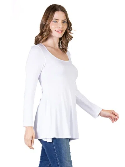 24seven Comfort Apparel Long Sleeve Solid Color Swing Style Flared Tunic Top In White