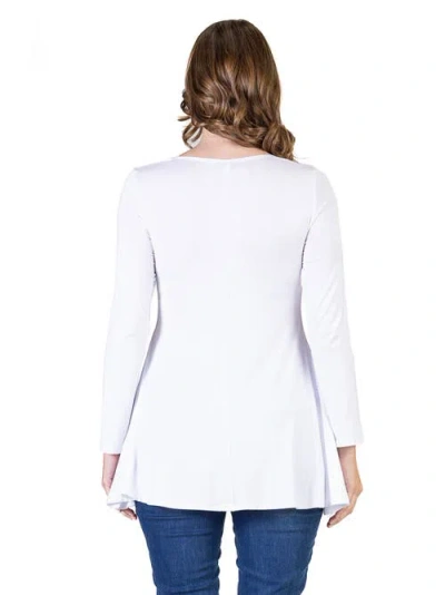 24seven Comfort Apparel Long Sleeve Solid Color Swing Style Flared Tunic Top In White
