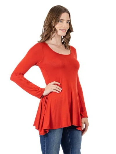 24seven Comfort Apparel Long Sleeve Solid Color Swing Style Flared Tunic Top In Multi
