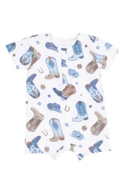 Angel Dear Cowboys Boots Organic Cotton Muslin Henley Babysuit Shortie In White