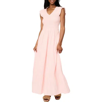 Gibsonlook Flutter Sleeve Cotton Gauze Maxi Dress In Pink