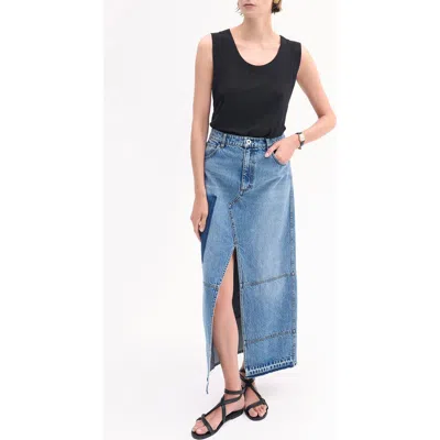 Co Patchwork Maxi Skirt In Blue
