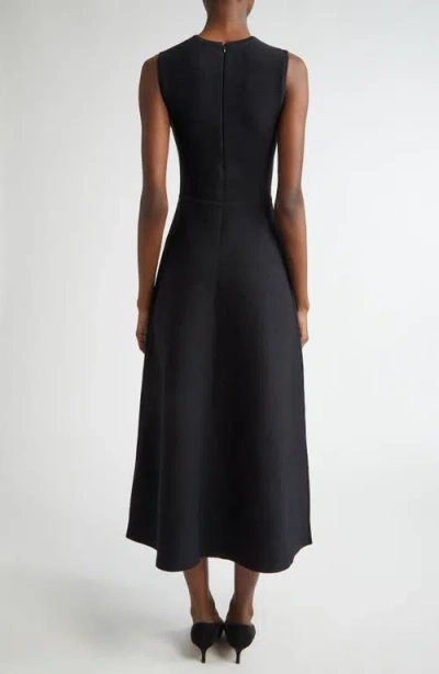 Lela Rose Hailey Raffia-embroidered Knit Dress In Black