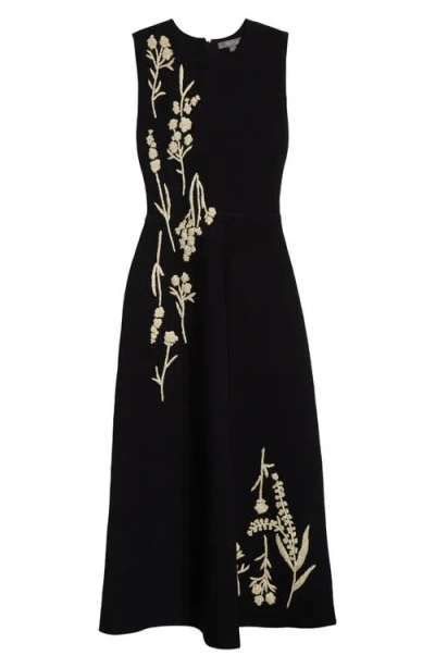 Lela Rose Hailey Raffia-embroidered Knit Dress In Black