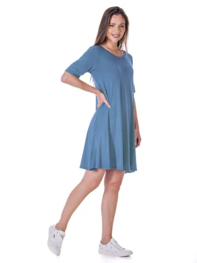 24seven Comfort Apparel Soft Flare T-shirt Maternity Dress With Pocket Detail In Blue