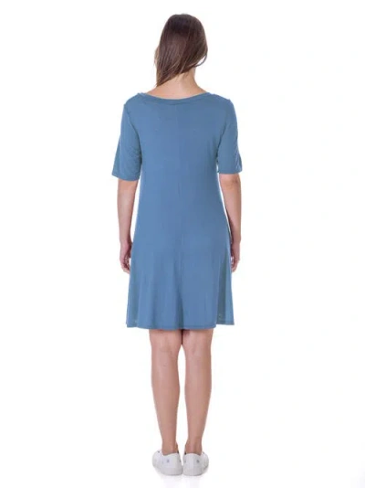24seven Comfort Apparel Soft Flare T-shirt Maternity Dress With Pocket Detail In Blue