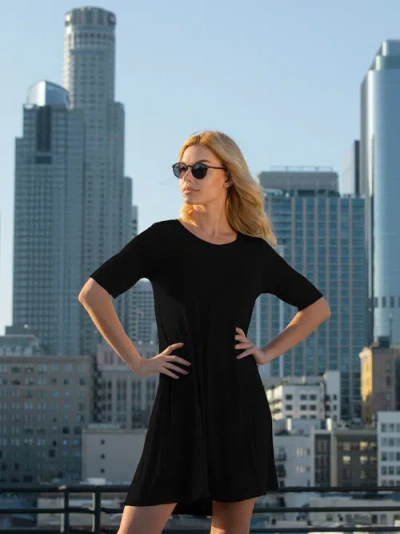 24seven Comfort Apparel Soft Flare T-shirt Maternity Dress With Pocket Detail In Blue