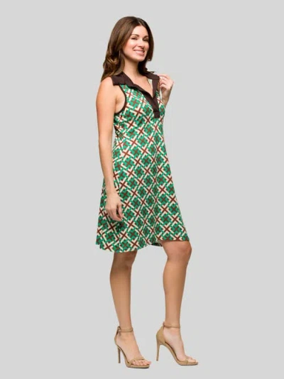 24seven Comfort Apparel Maternity Brown And Green Sleeveless Collared Mini Dress In Multi
