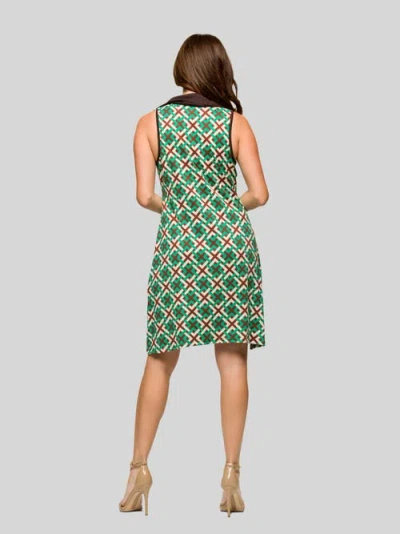 24seven Comfort Apparel Maternity Brown And Green Sleeveless Collared Mini Dress In Multi