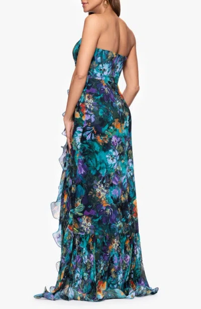 Xscape Evenings Pleated Ruffle Strapless Mermaid Gown In Blue