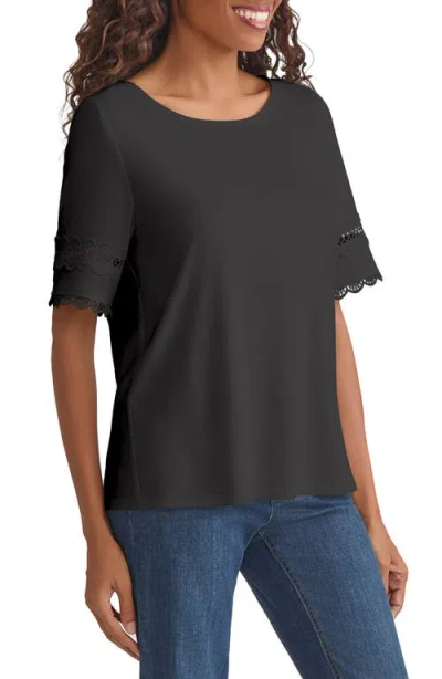 Jones New York Embroidered Sleeve Top In Black