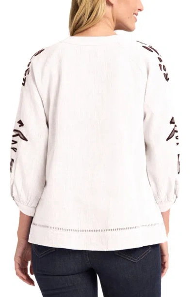 Matty M . Athena Embroidered Puff Sleeve Cotton Top In Neutral