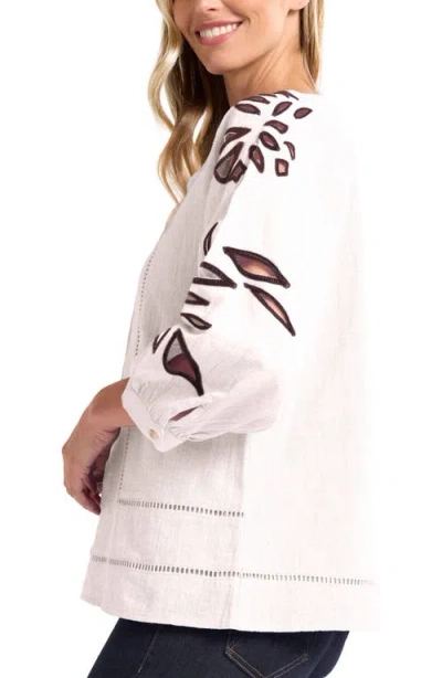Matty M . Athena Embroidered Puff Sleeve Cotton Top In Neutral