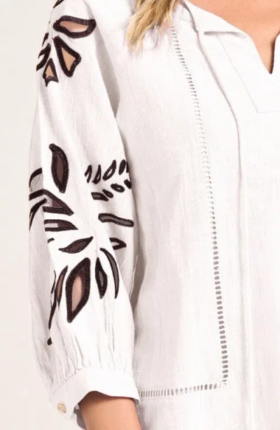 Matty M . Athena Embroidered Puff Sleeve Cotton Top In Neutral