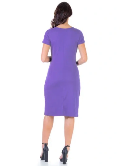 24seven Comfort Apparel Maternity Faux Wrapover Dress With Cap Sleeves In Blue