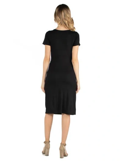 24seven Comfort Apparel Faux Wrapover Maternity Dress With Cap Sleeves In Black
