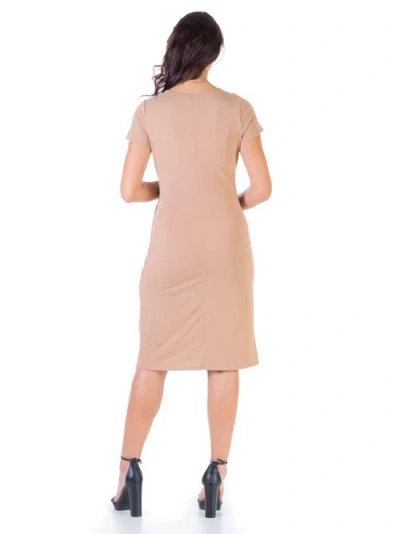24seven Comfort Apparel Maternity Faux Wrapover Dress With Cap Sleeves In Pink