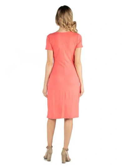 24seven Comfort Apparel Maternity Faux Wrapover Dress With Cap Sleeves In Pink