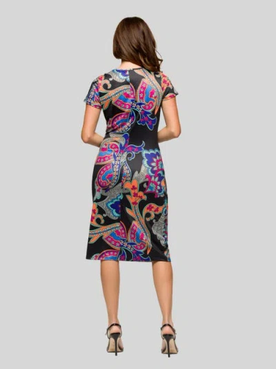 24seven Comfort Apparel Plus Size Knee Length Short Sleeve Faux Wrap Dress In Black