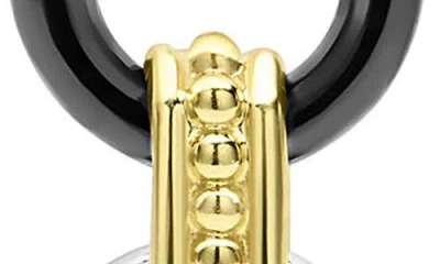 Lagos 18k Gold Signature Caviar Diamond & Black Ceramic Link Drop Earrings