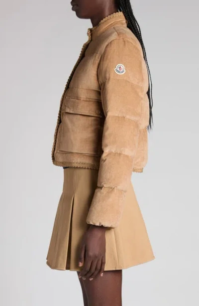 Moncler Essarts Ricrac-trimmed Quilted Padded Down Corduroy Jacket In Brown