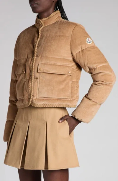 Moncler Essarts Ricrac-trimmed Quilted Padded Down Corduroy Jacket In Brown