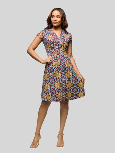 24seven Comfort Apparel Women's Short Sleeve Knee Length V Neck Wrap Dress In Multi
