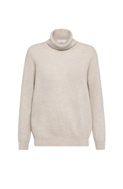 Brunello Cucinelli Ribbed Cashmere Roll-neck Jumper In Neutral