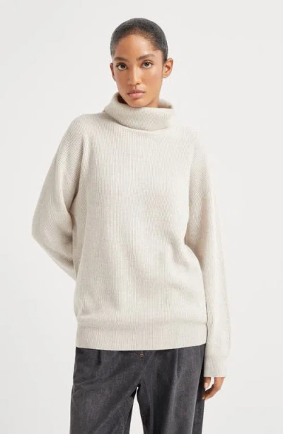 Brunello Cucinelli Ribbed Cashmere Roll-neck Jumper In Neutral
