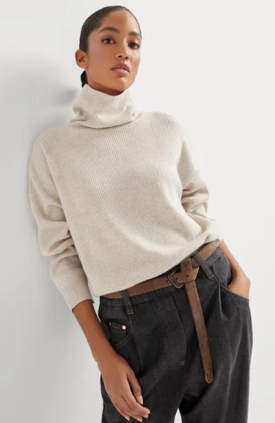 Brunello Cucinelli Ribbed Cashmere Roll-neck Jumper In Neutral