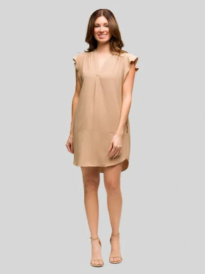 24seven Comfort Apparel Maternity V-neck Cap Sleeve Knee Length Pocket Dress In Neutral