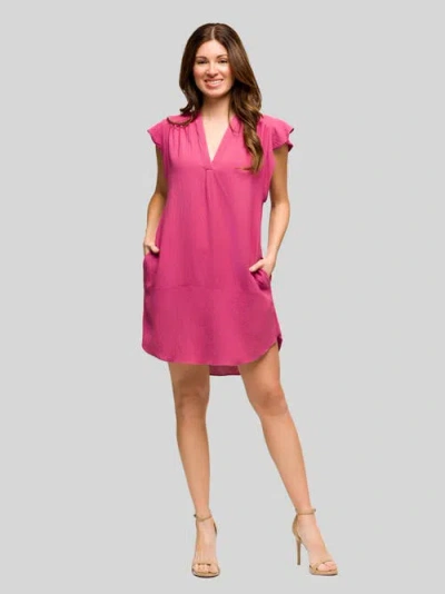 24seven Comfort Apparel Maternity V-neck Cap Sleeve Knee Length Pocket Dress In Pink