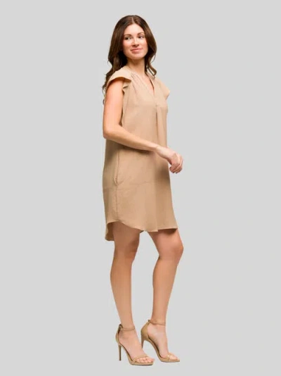 24seven Comfort Apparel Maternity V-neck Cap Sleeve Knee Length Pocket Dress In Neutral
