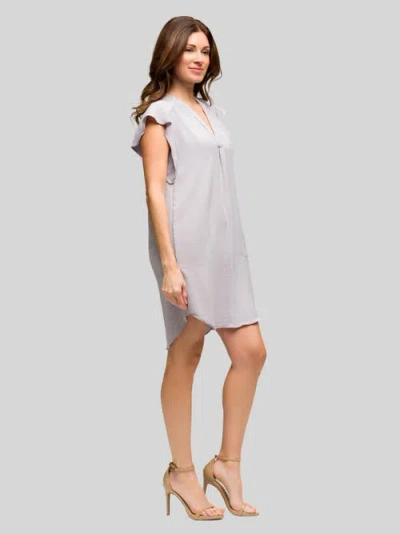 24seven Comfort Apparel Maternity V-neck Cap Sleeve Knee Length Pocket Dress In Gray
