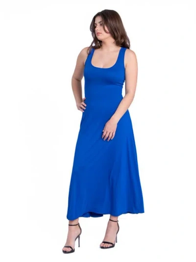 24seven Comfort Apparel Slim Fit A Line Sleeveless Maternity Maxi Dress In Blue