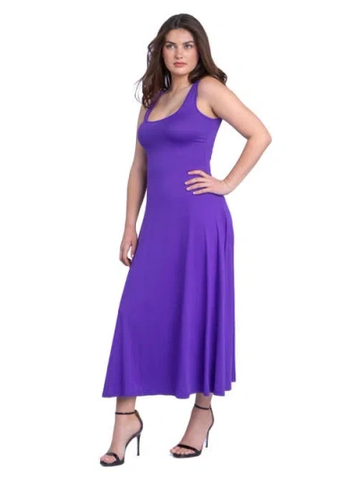24seven Comfort Apparel Slim Fit A-line Sleeveless Maxi Dress In Purple