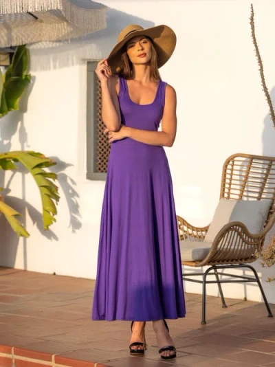 24seven Comfort Apparel Slim Fit A-line Sleeveless Maxi Dress In Purple