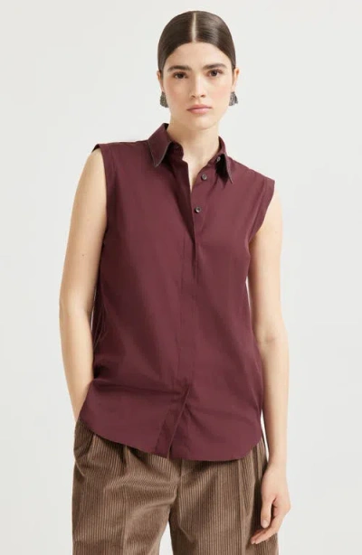 Brunello Cucinelli Sleeveless Poplin Shirt In Multi