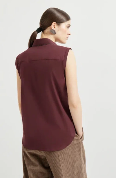 Brunello Cucinelli Sleeveless Poplin Shirt In Multi