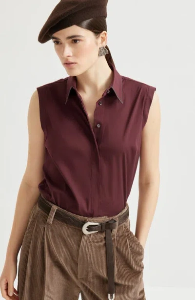 Brunello Cucinelli Sleeveless Poplin Shirt In Multi