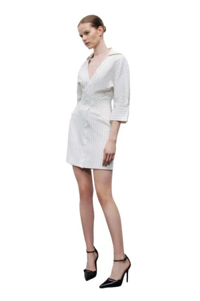 Nocturne Corset-inspired Linen Blend Striped Shirt Dress In White