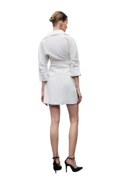Nocturne Corset-inspired Linen Blend Striped Shirt Dress In White