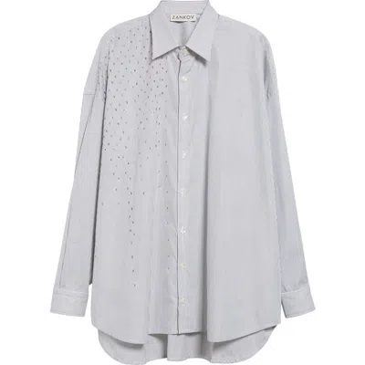 Zankov Raiven Sequin Embellished Stripe Button-up Shirt In Blue